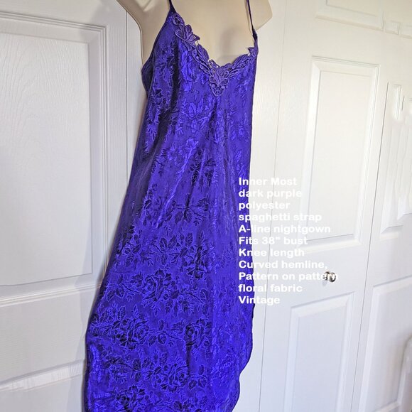 Inner Most dark purple polyester spaghetti strap nightgown, 38" bust, Pretty! - Picture 8 of 13